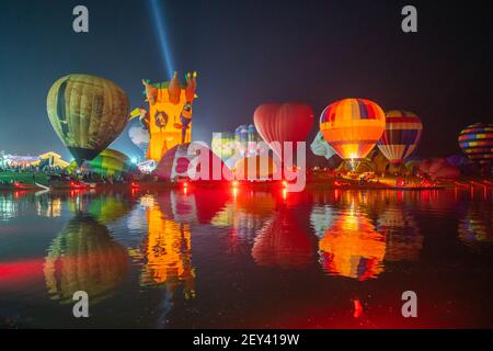 Chiangrai, Thailand - February 15, 2019: Unidentified many people enjoying International Balloon Festival 2019 at Singha park in Chiangrai, Thailand Stock Photo