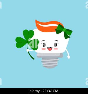 St Patrick cute tooth dental implant girl icon isolated. Stock Vector