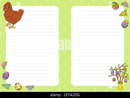 Easter theme. Colored sheet template for notes. Paper page for art journal, notebook, diary, letters, schedule, organizer. Cute cartoon character. Lin Stock Vector