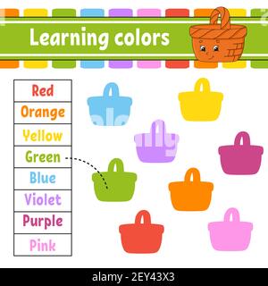 Learning colors. Logic puzzle for kids. Education developing worksheet. Learning game. Activity page. Simple flat isolated vector illustration in cute Stock Vector