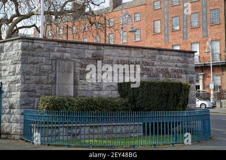 DUBLIN, IRELAND - Mar 05, 2020: Stone wall at the entrance to the Garden of Remembrance in Dublin with dedication to "all those who gave their lives i Stock Photo