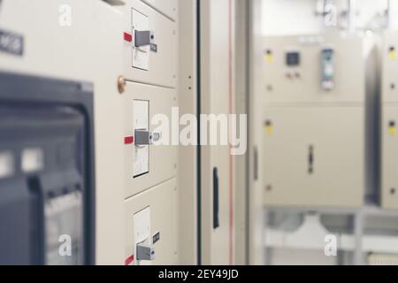 Circuit breaker on Main Distribution Board, Electrical control panel of industry Stock Photo