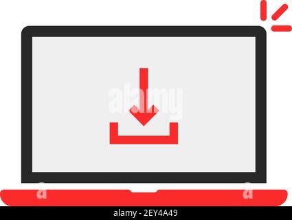 download arrow in red laptop on white Stock Vector