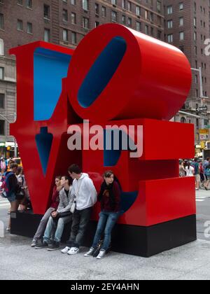 Love sculpture by Robert Indiana on 6th avenue in Manhattan NYC Stock Photo