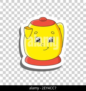 Cute cartoon character. Sticker with contour. Colorful vector illustration. Isolated on transparent background. Design element Stock Vector