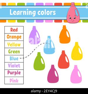 Learning colors. Logic puzzle for kids. Education developing worksheet. Learning game. Activity page. Simple flat isolated vector illustration in cute Stock Vector