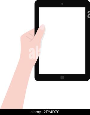 black tablet with white screen in left hand Stock Vector