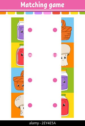 Matching game. Draw a line. Education developing worksheet. Activity page with color pictures. Riddle for children. Isolated vector illustration. Funn Stock Vector