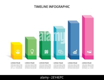 6 data infographics rectangle step growth success template design. Illustration abstract background. Can be used for workflow layout, business step, b Stock Vector