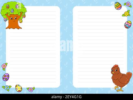 Easter theme. Colored sheet template for notes. Paper page for art journal, notebook, diary, letters, schedule, organizer. Cute cartoon character. Lin Stock Vector