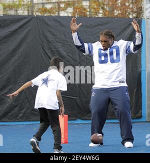 Dallas Cowboys defensive tackle Davon Coleman (60) talks with teammates  during training camp practice on Saturday, Aug. 2, 2014, in Oxnard, Calif.  (Photo by Ron Jenkins/Fort Worth Star-Telegram/MCT/Sipa USA Stock Photo 