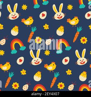 Easter decorative elements pattern seamless. Use for fabric, print, textile, wrapping, background, package, clothing. Stock Vector