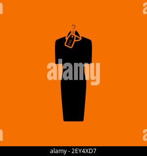 Dress On Hanger With Sale Tag Icon. Black on Orange Background. Vector Illustration. Stock Vector