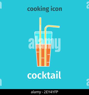 Cocktail flat icon. Colored simple icon of a glass with a drink. Vector. Stock Vector