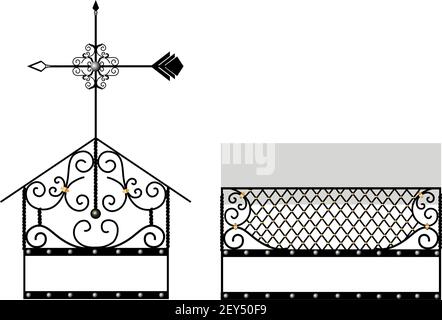 Covered on the chimney. Fireplace decor. Forged facade element. Artistic forging. Vane Stock Vector