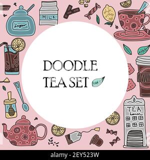 Big set of hand drawn coffee and tea doodles. A set of isolated vector drawings for tea drinking and making all kinds of coffee. A set of isolated Stock Vector