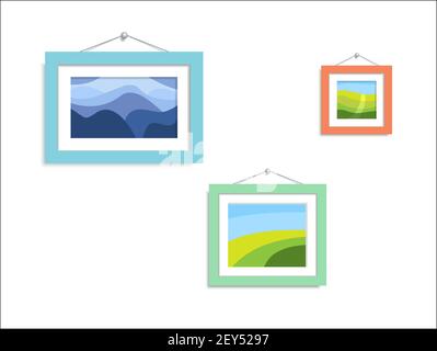 Abstract art in gallery on white background. Abstract photo nature.  Set vector color abstract picture isolated. painting mountain, landscape. Stock Vector