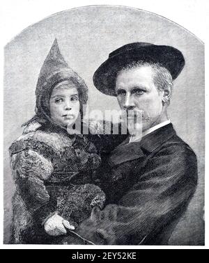 Portrait of Norwegian Explorer, Scientist & Diplomat Fridtjof Nansen (1861-1930) & His Daughter 1896 Vintage Illustration or Old Engraving Stock Photo