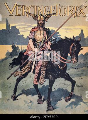 Vercingetorix (c82BC-46BC) King and Chieftain of the Arveni Tribe, Riding Horseback, in Gaul, ancient France. Vintage Illustration c1940 Stock Photo