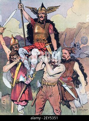 Vercingetorix (c82BC-46BC)  leader or Chieftain of the Arveni Gallic Tribe after a Gallic Victory Against the Romans with the Conquest of Gergovia in 52BC, Ancient Gaul, now France. Vintage Ilustration c1940 Stock Photo
