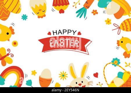 Easter flyer and banner template with decorative object element. Easter egg greeting card and poster background. Stock Vector