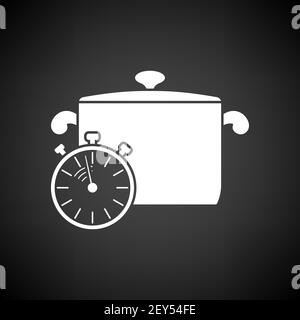 Pan With Stopwatch Icon. White on Black Background. Vector Illustration. Stock Vector