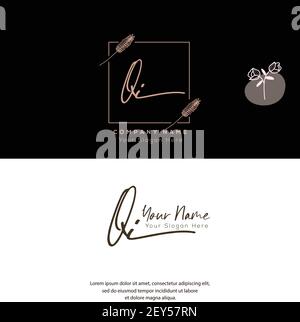 Q I QI Initial letter handwriting and signature logo. Beauty vector initial logo .Fashion, boutique, floral and botanical Stock Vector