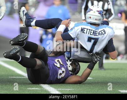 Aug. 8, 2013 - Tampa, FL, United States - Baltimore Ravens linebacker Elvis  Dumervil (58) during a preseason NFL game at Raymond James Stadium on Aug.  8, 2013 in Tampa, Florida. ..ZUMA