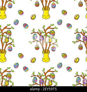 Easter theme. Color seamless pattern. Cartoon style. Hand drawn. Vector illustration isolated on white background. Stock Vector