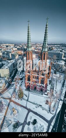 Beautiful panoramic aerial drone view to St. Florian's Cathedral, Warsaw, Poland, EU Stock Photo