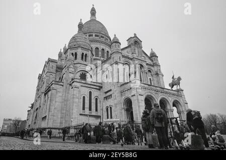 Paris, France - January 20, 2019 : Panoramic view of the Sacre Cœur  cathedral in Paris Stock Photo