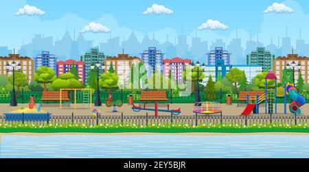 Kids playground kindergarten panorama. Stock Vector