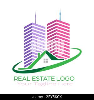 Logo template for construction and real estate, rental, rental, sale and purchase of housing. Vector illustration, flat design. Stock Vector