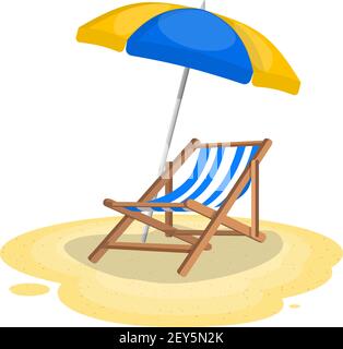 Umbrella and sun lounger on the beach Stock Vector