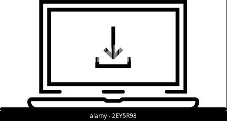 black download arrow in thin line laptop Stock Vector