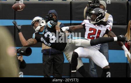 Carolina Panthers wide receiver Kelvin Benjamin (13) is tackled by New  Orleans Saints cornerback Ken Crawley (20) during an NFL game at Bank of  America Stadium in Charlotte, N.C. on Sunday, Sept.