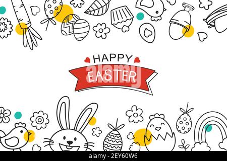 Easter flyer and banner template with decorative object element. Easter egg greeting card and poster background. Stock Vector