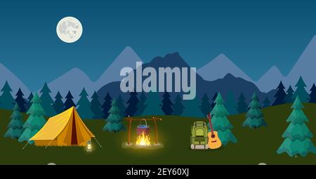 Camping and Mountain Camp. Stock Vector