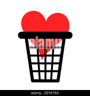 Love heart is thrown into garbage, trash, waste and rubbish. Metaphor of end of love relationship, split-up, and breakup. Vector illustration isolated Stock Photo