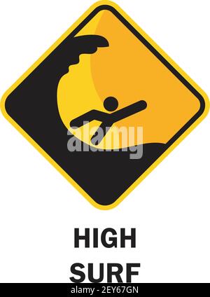 beach safety signs with high surf warning text. vector illustration Stock Vector
