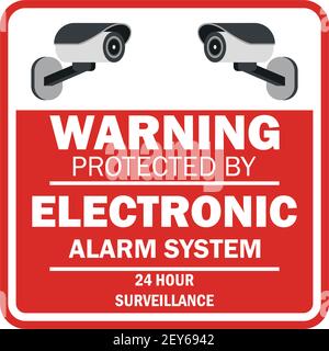 warning sign the area protected by video surveillance with security CCTV camera for home security. vector illustration Stock Vector
