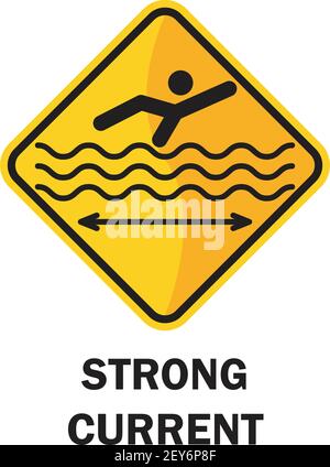 beach safety signs with strong current warning text. vector illustration Stock Vector