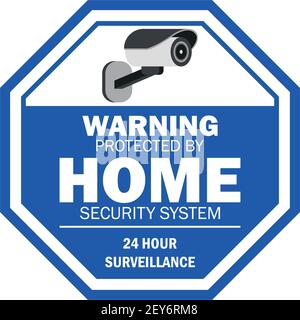 warning sign the area protected by video surveillance with security CCTV camera for home security. vector illustration Stock Vector