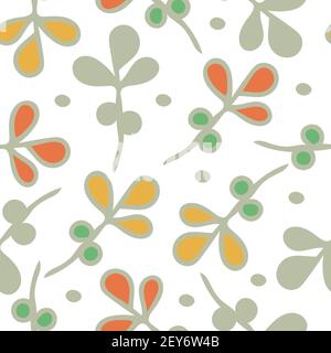 Seamless simple vector pattern on white background. Wallpaper design with abstract leaf elements. Grey, silver pastel colours. Stock Vector
