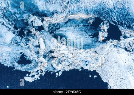 Ice texture background. Textured cold frosty surface of ice block Stock Photo