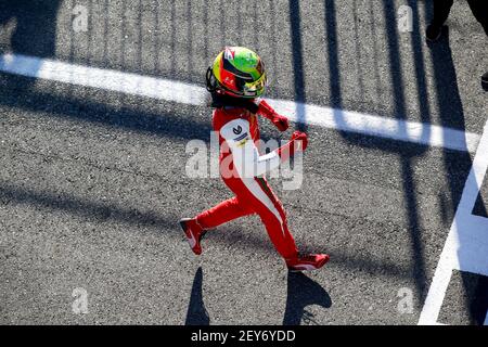 Schumacher Mick (ger), Prema Racing, Dallara F2 2018, portrait, ambiance celebrating victory during the 8th round of the 2020 FIA Formula 2 Championship from September 4 to 6, 2020 on the Autodromo Nazionale di Monza, in Monza, near Milano, Italy - Photo Florent Gooden / DPPI Stock Photo
