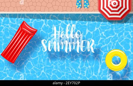 inflatable mattress floating in a swimming pool Stock Vector