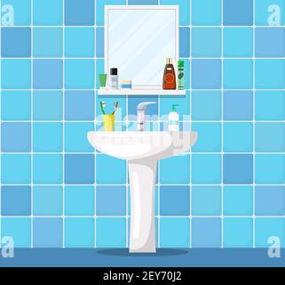 bathroom mirror and shelf with toothbrush soap Stock Vector Image & Art ...
