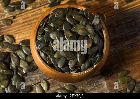 Homemade Green Pumpkin Seeds in a Bowl Stock Photo