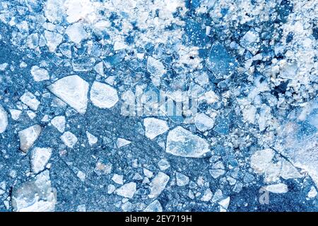 Big chunks of ice blocks forming a beautiful pattern, after the icebreaker Stock Photo